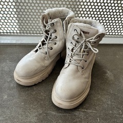 BONA MENTE レディース ブーツ ショートブーツ レースアップ 裏ボア ベージュ　ホワイトの画像