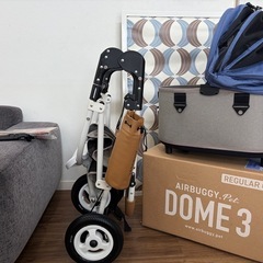 極美品　エアバギー　DOME3 レギュラー　ナイルブルー　ホワイト×キャメルフレーム　ペットカートの画像