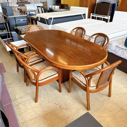 白岡市 ダイニングテーブル 椅子 6脚 210cm 木製 アンティーク 中古 