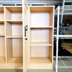白岡市 木製収納棚 扉付き＋オープンラック ナチュラル キャビネット 中古 格安 早い者勝ちの画像