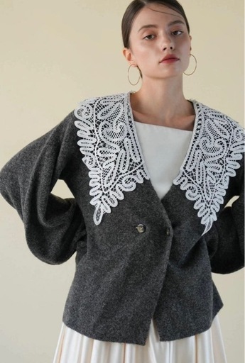 服/ファッション Acka lace collar knit cardigan