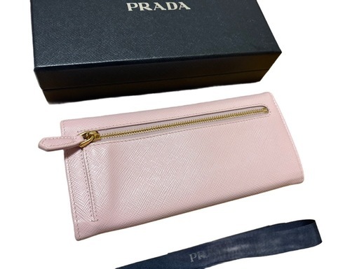 【美品】PRADA プラダ 長財布 サフィアーノ レザー ピンク ゴールドロゴ 箱付き 正規品 レディース
