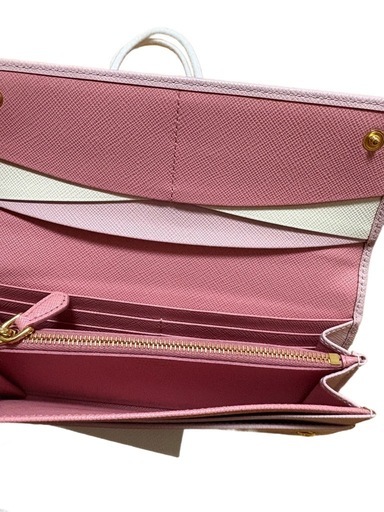【美品】PRADA プラダ 長財布 サフィアーノ レザー ピンク ゴールドロゴ 箱付き 正規品 レディース
