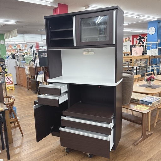 【?買取市場 柴田店】 I455 ? ジモティー限定価格！ 近藤産業 大川家具 キッチンボード 食器棚 ⭐ クリーニング済