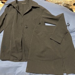 ストライプ スーツセット オープンカラー　入学式　スリットスカート　上下セットの画像