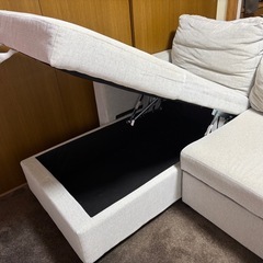 カウチソファ 収納付き 布張りタイプ (ノアーク2 GY)の画像