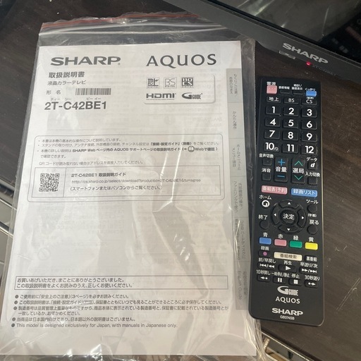 Y 液晶カラーテレビ　42型　SHARP シャープ　2022年製　2T-C42BE1 リモコン付　