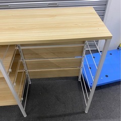 ラック付きデスク 幅120cm ナチュラル×ホワイト 収納棚付き 作業机 パソコンデスクの画像