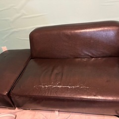 ブラウン レザー調ソファ（横160cm）の画像