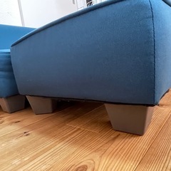 2人掛けソファ＋オットマン付き　レイアウト自由　ブルーの画像