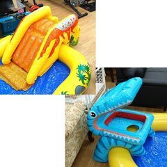恐竜プール 幅249×奥行190×高さ105cm 水遊び 滑り台 シャワー ビニールプール 大型 家庭用 札幌市 清田区 平岡の画像
