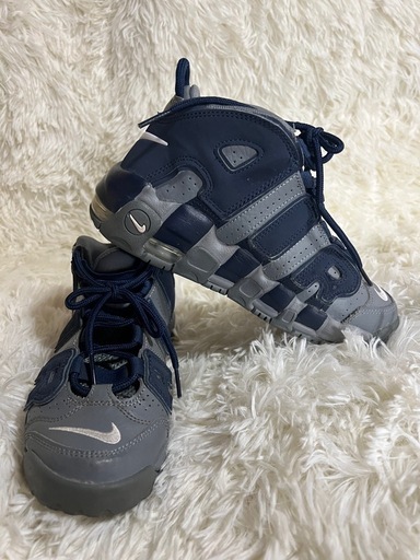 【美品】NIKE エア モア アップテンポ GS グレー×ネイビー 22cm