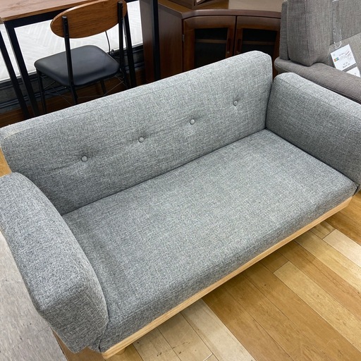 【トレファクラパーク岸和田店】2人掛けソファー ファブリック グレー×ナチュラル