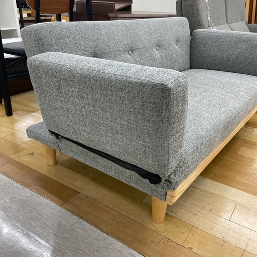 【トレファクラパーク岸和田店】2人掛けソファー ファブリック グレー×ナチュラル