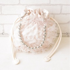 ラメチュール巾着バッグ バケットバッグ ミニ ハンドバッグ　チュールフリルの画像