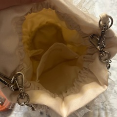 ラメチュール巾着バッグ バケットバッグ ミニ ハンドバッグ　チュールフリルの画像