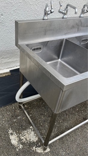 業務用 2槽シンク 3口蛇口付き 単水栓 幅900×奥600×高さ810+150(mm) 二層 二槽 2曹 流し台 厨房 二槽 二層 