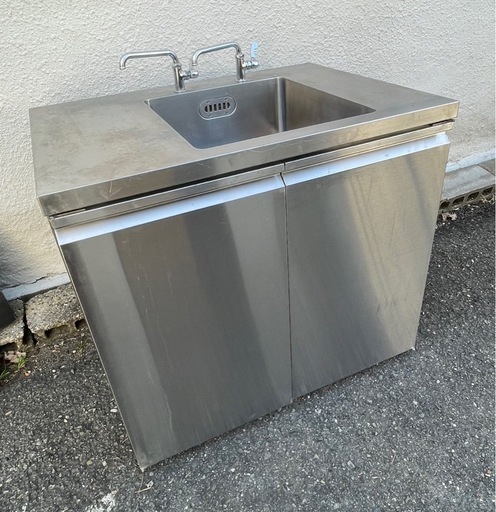 特注品 業務用 1槽シンク 2口蛇口付き 幅950×奥700×高さ850(mm) 台付シンク 流し台 厨房機材 手洗い 一層シンク 1層 台付きシンク 大阪