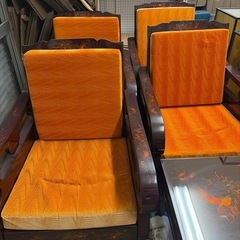 漆塗り 蒔絵 応接セット（テーブル1台・椅子4脚）アンティークの画像