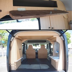 軽キャンピングカー(タープ付き)の画像