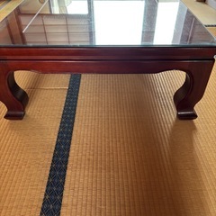 和風座卓テーブル ガラス天板付き 82×121×高さ34cmの画像