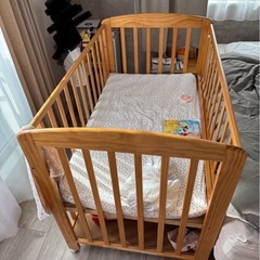 KATOJI カトージ ベビーベッド (収納板付)+固わた敷布団 床板の高さが70cmでかがまずにお世話ができるハイポジション【内寸：70×120cm】【使用期間：生後24ヶ月以内】の画像