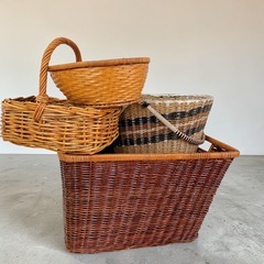 ラタン製 バスケット 4点セット 籠 藤 天然素材 レトロ お洒落 オリエンタルの画像