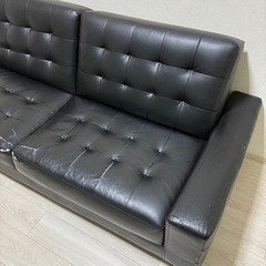【4/4(土)まで】合成皮革 2人掛け ソファ 黒 ブラック ソファベッド 中古 現状品の画像