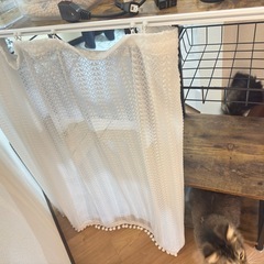 カーテン付き レンジラック／キッチンラック 90×40×85cm 木目調×ブラックの画像