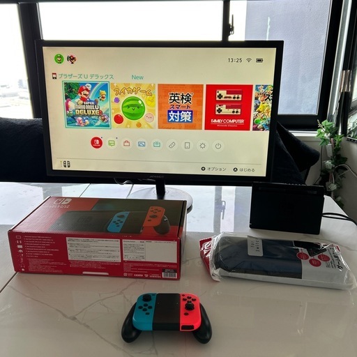 Nintendo Switch 本体、箱、コントローラーのネオン、ブルーとネオンレッド、おまけのケース付き