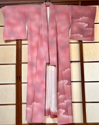 【春限定】桜色×雲取り文様✨正絹訪問着／本仕立て／低身長さん向け／お花見に?