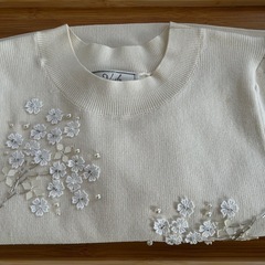 Noela 半袖 ビーズレース装飾ニット 春夏 オフィスカジュアル
の画像