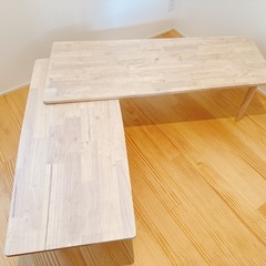  ローテーブル 360度回転式の伸縮テーブル 天然木 の画像