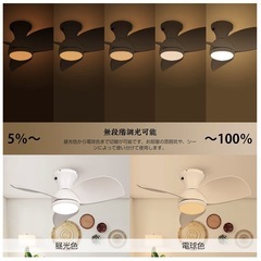 【目立った傷や汚れなし】調光リモコン付き　LEDシーリングファンの画像