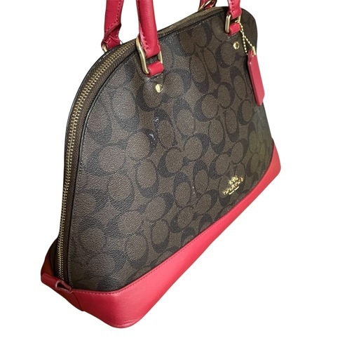 【美品】COACH レザーハンドバッグ ブラウン/レッド