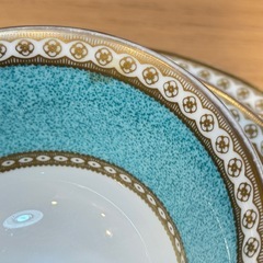 2A8133【ウェッジウッド】ユーランダー パウダーターコイズ ピオニー トリオ 2客 修復ありの画像