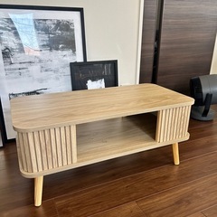 未使用新品　収納付き木目調ローテーブルの画像