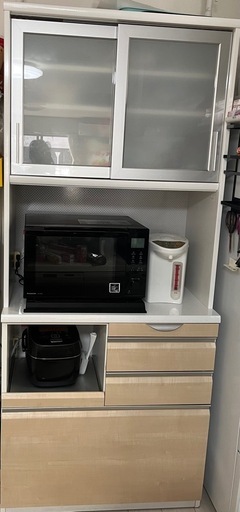 カウンターワゴン レンジ台 幅74cm 高さ85cm ホワイト 白 スライド棚 コンパクトキッチンカウンター ホワイト・ベージュ