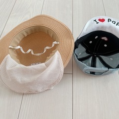 ベビー帽子 2点セット 麦わら帽子＋キャップ 48cm 女の子 男の子 美品の画像