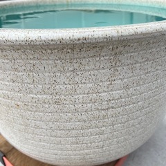 ●特大！信楽焼 水連鉢 (メダカ鉢) 幅61cm ヒビあり 水漏れ確認済み　「白カスミ」内側が美しい青色！の画像