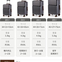 スーツケース フロントオープン 多機能 機内持ち込み 軽量 カップホルダー付きMの画像