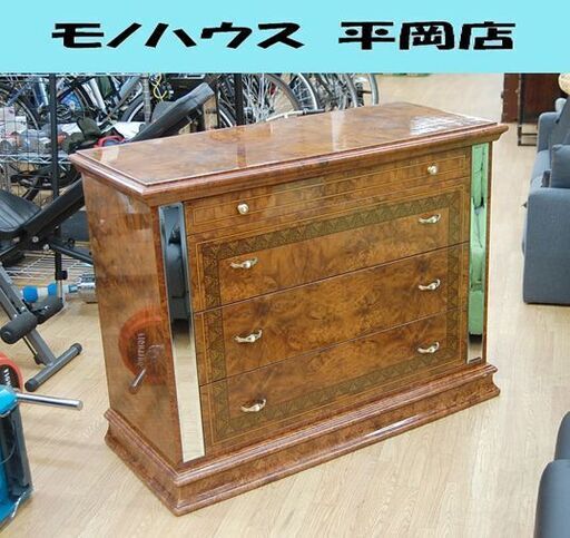 TSB MOBILI 4段チェスト 幅108.5×奥46×高83.5cm イタリア製 象嵌細工 カットガラス加工 サイドボード リビングボード モビリ 札幌市 清田区 平岡