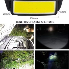2個セット！大型&明るい防水ヘッドライト 面で光るCOBライト 40LED USB-C充電ケーブル付き 防災やアウトドアに！20260320の画像