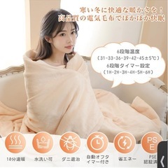 洗える電気毛布 クリーム色6段階温度設定の画像