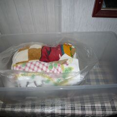 少し難あり　プラスチックケース　車輪付き　バスタオル入りの画像