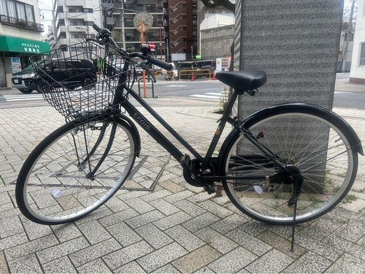 26インチ　ママチャリ　カゴ付き自転車　6段階変速　黒