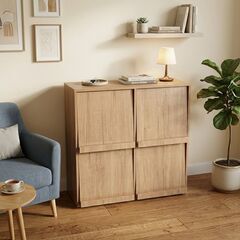 【新品】4枚ディスプレイラック　フラップ書棚　ナチュラル(OUTLET)の画像