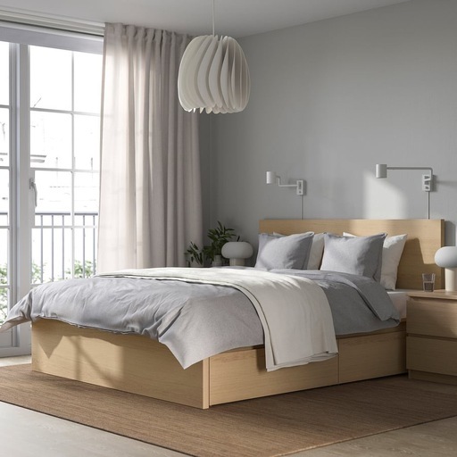 IKEA MALM ダブルベッドフレーム（収納付き）美品・引き取り限定 