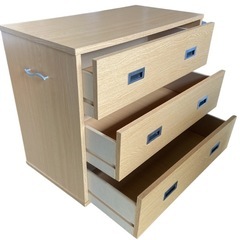 【美品】木目調 3段チェスト（ローチェスト）大容量収納・シンプルデザインの画像