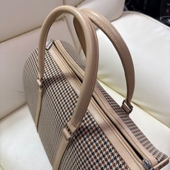 千鳥格子ボストンバック ハンドバック茶系の画像